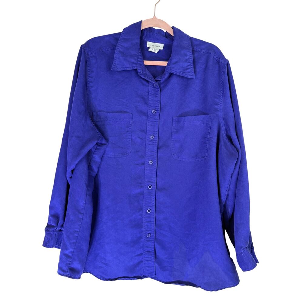 Avenue Purple Faux Suede Long Sleeve Collared Casual Button Up Top Size 18/20